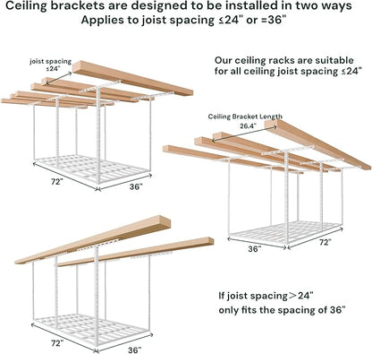 SunsGrove 3x6 Garage Storage Overhead Rack Organization, Adjustable Ceiling Mounted Storage Racks, 800LBS Weight Capacity, 22"-40" Ceiling Dropdown, 2 Pcs, White