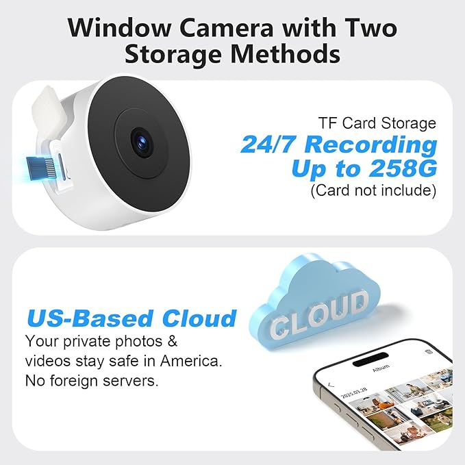 2K No Drill Window Camera-2 Pack Indoor Cameras for Home Security with Starlight Night Vision, AI Smart Detection, 911 Emergency Dispatch,US Based Cloud,2 Way Talk,24/7 Recording
