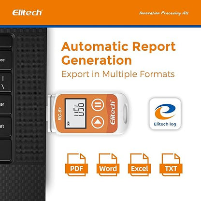 Elitech RC-5+ TE Digital PDF USB Temperature Data Logger Reusable Recorder Refrigerator Thermometer 32000 Points High Accuracy (Extra External Sensor)-10Pack
