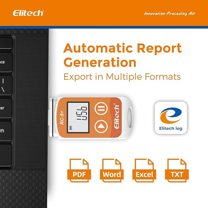Elitech RC-5+ TE Digital PDF USB Temperature Data Logger Reusable Recorder Refrigerator Thermometer 32000 Points High Accuracy (Extra External Sensor)-100Pack