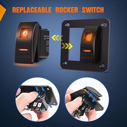 Nilight 2 Gang Rocker Switch Panel with Orange LED Light 5 Pin On Off Pre-Wired Aluminum Toggle Switches Waterproof for 12V/24V Cars Marine Boats ATVs Trailers RV Trucks