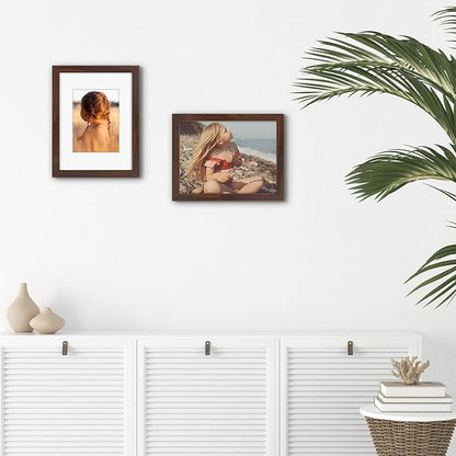 Golden State Art, 9x12 Picture Frame with Mat for 6x8 - High Definition Glass Wall Mounting Horizontal Vertical Display (Brown, 2 Pack)
