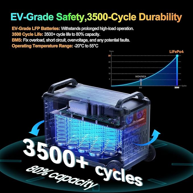 OSCAL 6000W 3.6kWh Solar Generator with 3x400W Solar Panel,Power Station 120V/240V Dual Voltage Lifepo4 Battery Generator with 14 Outlets,2200W 1.96H Fast Charge,Promax6000 for Home Backup.