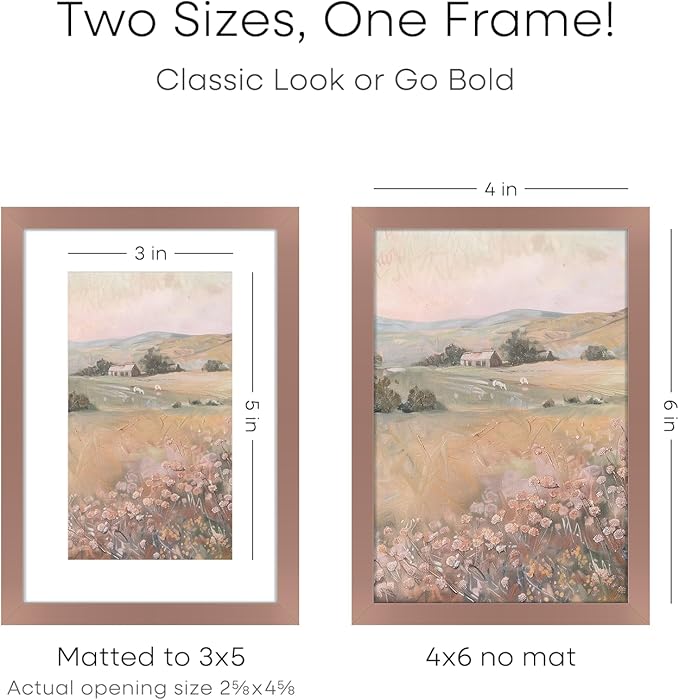 Homeforia 4x6 Picture Frame Mocha, High End Metal 4 x 6 Mocha Frames with Mat 3 x 5 for Art, 4x6 Desk Frame Matted to 3x5 inch Photo, 4 by 6 Wall or Tabletop Frames, Tempered Glass, Wall Kit, Set of 1