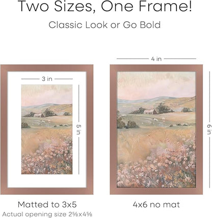 Homeforia 4x6 Picture Frame Mocha, High End Metal 4 x 6 Mocha Frames with Mat 3 x 5 for Art, 4x6 Desk Frame Matted to 3x5 inch Photo, 4 by 6 Wall or Tabletop Frames, Tempered Glass, Wall Kit, Set of 1
