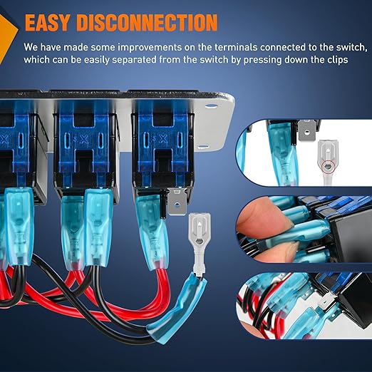 Nilight 5 Gang Rocker Switch Panel 3 Pin On Off Pre-Wired Blue LED Waterproof Aluminum with DIY Stickers for 12V 24V Automotive Cars Marine Boats UTV Truck Jeeps