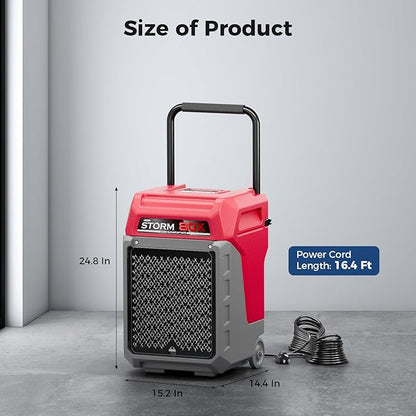 ALORAIR 170 PPD Commercial Dehumidifier with Pump, 2,100 Sq.Ft Space Cover Industrial Use Portable Dehu, with Wheels, Fit for Water Damage Restoration, Carpet Drying, Basement, Garage, Storm 80X Red