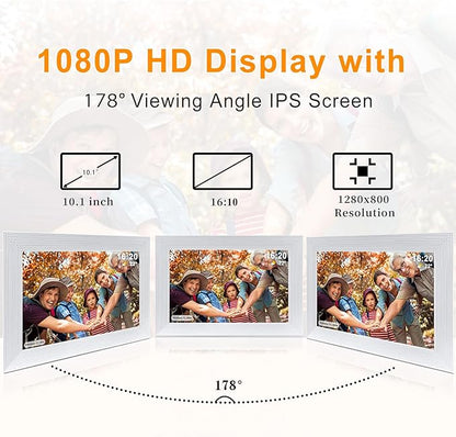 Frameo 10.1 Inch Smart WiFi Digital Photo Frame,Digital Picture Frame with 16GB Storage & SD Slot, Electronic Picture Frame IPS Touch Screen with Auto-Rotate, Frameo Digital Frame WiFi - White