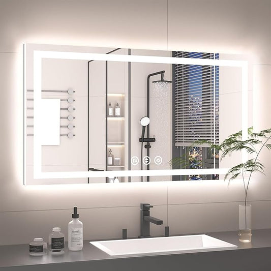 55X30 LED Bathroom Mirror with Lights, Anti-Fog, Backlit + Front Lit, Lighted Bathroom Vanity Mirror for Wall, Memory Function, Dimmable, Tempered Glass, Shatter-Proof