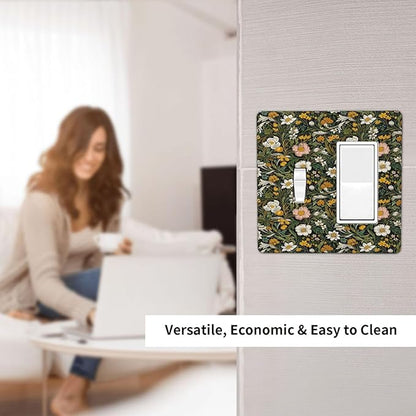 Decorative Outlet Covers Rustic Green Leaf White Daisy Yellow Floral 2 Gang Wall Plate Single Toggle 1 Rocker Light Switch Cover Switch Plate Covers Faceplate for Bedroom Home Decor