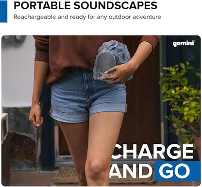 Gemini Sound Rechargeable Bluetooth Wireless Rock Speakers (Pair), IPX5 Weatherproof, TWS Stereo Linking, 10-Hr Battery, 4” Driver for Patio & Garden Outdoor Audio (GHRK-400-PR)