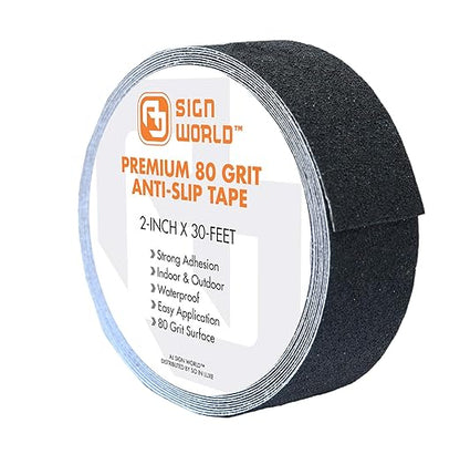 Best Anti-Slip Grip Tape, 2" x 30 FT, Black Color, 80 Grit, Industrial Grade, Indoor, Outdoor (2-Inch x 30 Feet Roll)