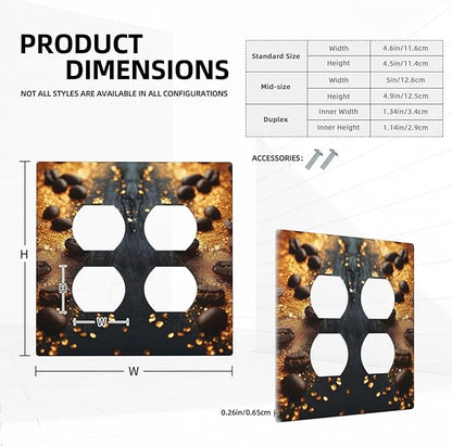 Decorative Outlet Covers Black Wood Board Gold Dust Coffee Beans 2 Gang Wall Plate Cover Double Duplex Receptacle Two Switch Light Switch Cover Plate Jumbo Face Plate