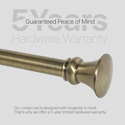 Deco Window Adjustable Curtain Rod for Windows 44 to 120 Inch (Pack of 1) Extendable Heavy Duty 1 Inch Iron Drapery Pole with Finials Wall Mounted French Door Curtain Rods (Brass)