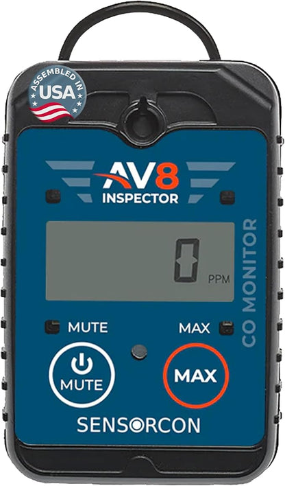AV8 Inspector Portable Carbon Monoxide Detectors for Aviation – Professional-Grade Digital Carbon Monoxide Monitor with Visual and Audio Alarms
