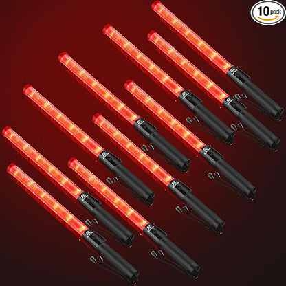 RoadHero 10 Pack 21 Inch Traffic Wand, Brightness Traffic Control Baton with 2 Flashing Modes, Safety Marshalling Wands with Side Clip for Airport, Parking Lot, Car Directing