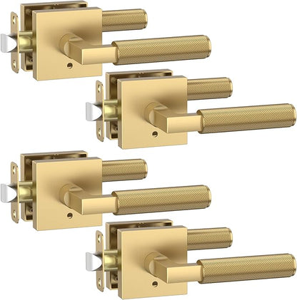 Asidrama 4 Pack Champagne Bronze Privacy Door Handles, Door Lever with Door Knobs Indoor for Bedroom or Bathroom, Heavy Duty Door Handles Interior with Locks for Left Right Sided Doors