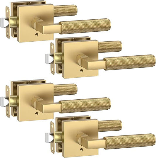 Asidrama 4 Pack Champagne Bronze Privacy Door Handles, Door Lever with Door Knobs Indoor for Bedroom or Bathroom, Heavy Duty Door Handles Interior with Locks for Left Right Sided Doors