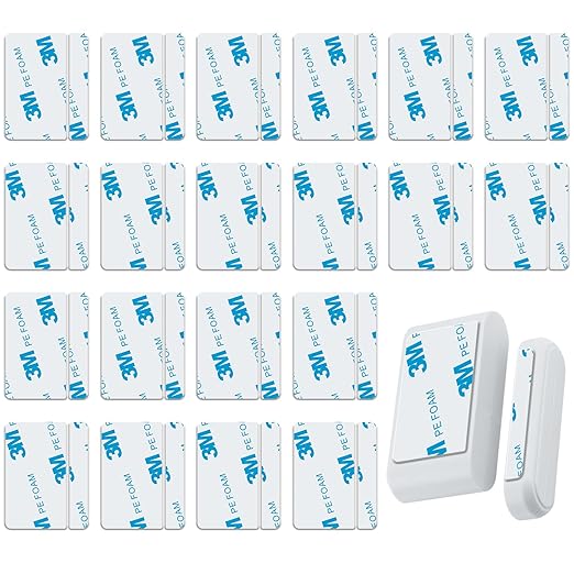 40-Pack Replacement Adhesive Strips for GE Window and Door Alarms – Includes 20 Sensor Pads and 20 Magnet Pads – Double-Sided Mounting Tape, Adhesive Only