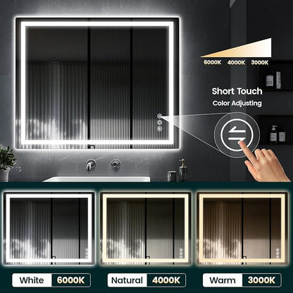 32"x 40" Bathroom Mirror for Over Sink, Anti-Fog LED Bathroom Mirror with Lights, Memory 3 Colors Modes & Dimmable Bathroom Vanity Mirror