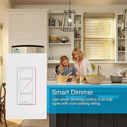 Lutron Caseta Original Smart Dimmer Switch (Lutron Smart Hub Required), for LED Lights, 150 Watt, Single-Pole/3-Way, No Neutral Required, PD-6WCL-WH, White, 10 Pack
