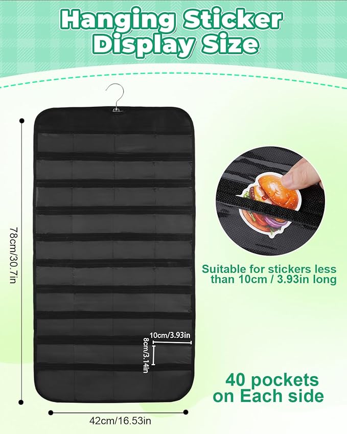 UCEC 2PCS Hanging Sticker Organizer Display Stand Double Sided 80 Pocket Hanging Sticker Chart with Clear Pockets, Wall Sticker Holder for Vendors, Jewelry Organizers and Storage (Black)