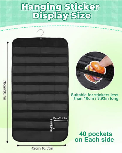 UCEC 2PCS Hanging Sticker Organizer Display Stand Double Sided 80 Pocket Hanging Sticker Chart with Clear Pockets, Wall Sticker Holder for Vendors, Jewelry Organizers and Storage (Black)