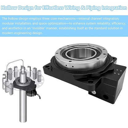 CNC Hollow Rotating Platform Gear Ratio 10:1 360 Degree Electric Rotary Table Positioners Substitutable for Direct Drive Motor and Cam Indexer Fitting Nema 23 Stepper 60mm Servo Motor