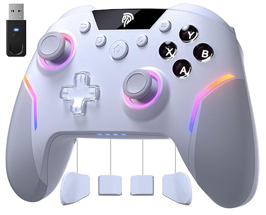 EasySMX X20 Wireless Gaming Controller with RGB Backlit, 2-Stage Hall Effect Stick, 1000Hz Polling Rate, 6-Axis Gyro on Multi-Platform, Mech Buttons- Compatible with PC/Switch/Steam/Android