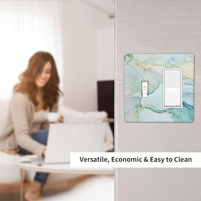 Outlet Covers Teal Gold Marbling Turquoise 1 Toggle 1 Rocker Combination Decorative Wall Plate Electrical Switch Plates Light Switch Cover Plate for Bathroom living Room Decor