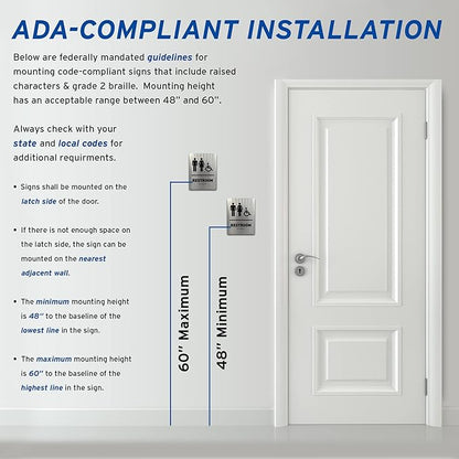 Family Bathroom Sign by GDS - ADA Compliant, Wheelchair Accessible, Raised Icons, & Grade 2 Braille - Includes Adhesive Strips for Easy Installation - Bathroom Signs for Business, Restroom Sign, Restroom Signs for Business - 6" W x 8" H (Brushed Alumin...