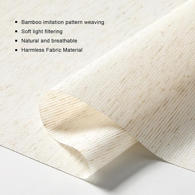 Persilux Custom Size Light Filtering Cordless Roller Blinds Natural Woven Stripes Fabric Thermal Insulation Privacy Roller Shades for Home,Office,Bedroom,Cream Color
