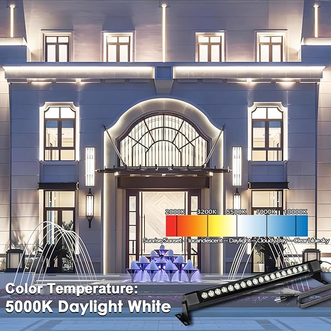 36W LED Wall Washer Light Bars, 2FT 5000K Daylight White Outdoor Wall Washer Light, 120V Waterproof IP67 Wall Washer Lights for Outdoor, Plug in (2 Pack)