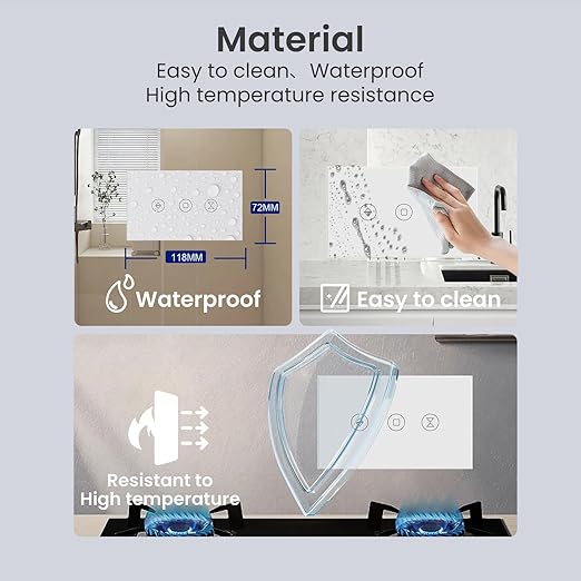 Smart Roller Shutter Switch 118X72X34MM Need Neutral Wire,2.4GHz WiFi Roller Shutter Switch, Tempered Glass Panel, Compatible with Alexa and Smart Life, White WiFi-Roller Shutter