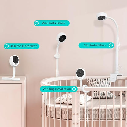 Baby Monitor with Camera and Audio, 5’’ Screen & App, 2.4GHz WiFi Secure Link, Sleep Tracking, Cry Detection, Night Vision, Temp & Humidity Monitor, 2-Way Talk, 5GB Cloud Storage, 4-in-1 Mount