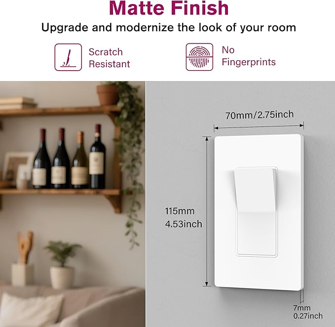 EMITEVER 1-Gang Screwless Decorator Wall Plate Cover for Receptacle Outlet & Light Switch, Standard Size 4.53"H x 2.75"W, Unbreakable Thermoplastic Faceplate, UL Listed, Matte White 5-Pack