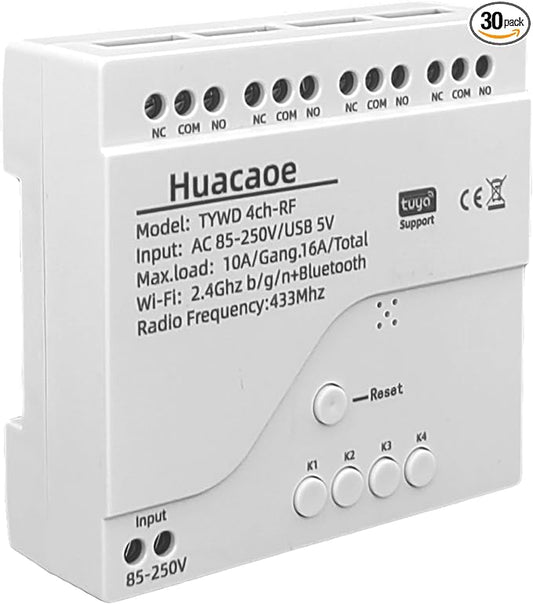 Tuya 4 Channel Updated USB 5V/AC 85-250V, Momentary Inching Self-Locking Relay Module,Tuya App Remote Control,WiFi RF Bluetooth Switch Module,Dry Contact,Compatible with Alexa Goolge Home