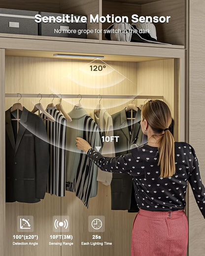 Under Cabinet Lighting with Remote Control, USB Rechargeable LED Motion Sensor Light Indoor, Magnetic Wireless Under Counter Light,3 Color Dimmable Closet Lights for Kitchen, Wardrobe, Hallway, 7 Pack