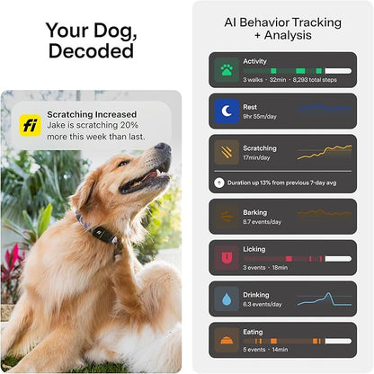 New Fi Series 3+ Smart Dog Tracker Collar [12 Month Membership Included] GPS Tracker for Dogs with Health & Behavior Monitoring, Escape Alerts, Waterproof, LED, Apple Watch Compatible -Yellow, X-Small