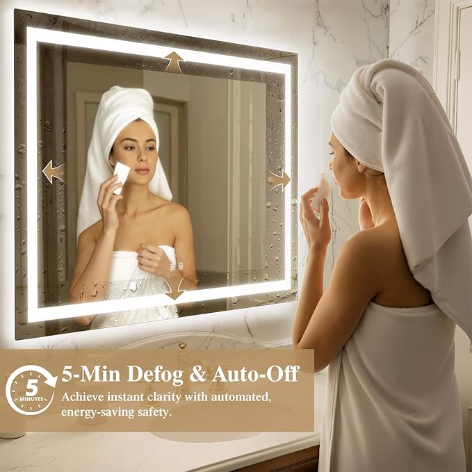 28X36 Inch LED Bathroom Mirror with Lights, Frontlit+ Backlit Bathroom Vanity Mirror for Wall, Ultra-Clear Tempered Glass, Shatter-Proof, Anti-Fog and Memory Function, ETL Listed
