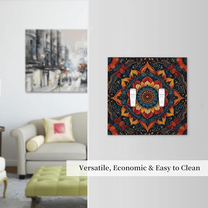 Boho Colorful Mandala 2 Gang Double Toggle Light Switch Cover Decorative Switchplate Electrical Wall Plates Faceplate for Bathroom Bedroom Decor 4.9 X 5 IN