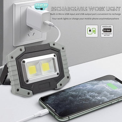 OTYTY LED Work Light 2-Pack, 30W 1500LM Portable Rechargeable Flood Lights with Magnetic Base, 4200mAh Battery for Outdoor, Camping, Hiking, Emergency, Car Repairing, Job Site Lighting (W840 Grey)