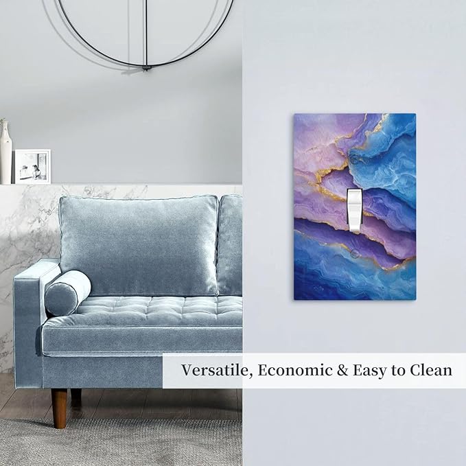 Decorative Light Switch Plate Covers Abstract Blue Purple Gold Marble Texture 1 Gang Light Switch Cover Plate Single Toggle Wall Plate Outlet Covers Faceplate for Bathroon Kitchen Decor