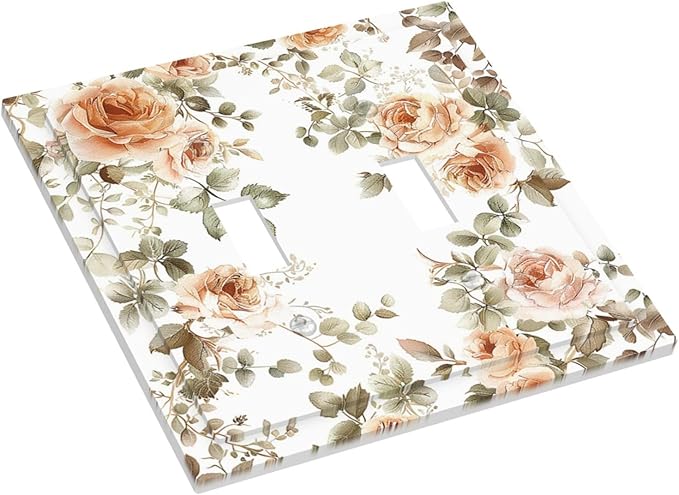Decorative Switch Plates Vintage Warm Color Orange Flowers And Leaves 2 Gang Double Toggle Outlet Light Switch Cover Wall Plate Electrical Faceplate for Bedroom living Room Decor
