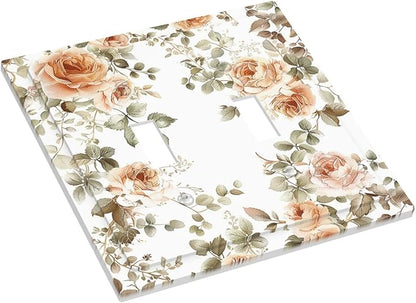 Decorative Switch Plates Vintage Warm Color Orange Flowers And Leaves 2 Gang Double Toggle Outlet Light Switch Cover Wall Plate Electrical Faceplate for Bedroom living Room Decor