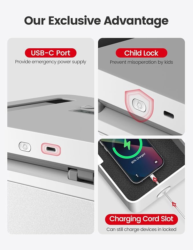 Vaydeer Metal Timed Lock Box, Made of Aluminum Alloy, 365 Days Locking Time, Extendable Time, Audio Alert, Child-Access Control, 2-Way Power Supply, Timed Locker for Phones/Alcohol/Snacks/meds etc.