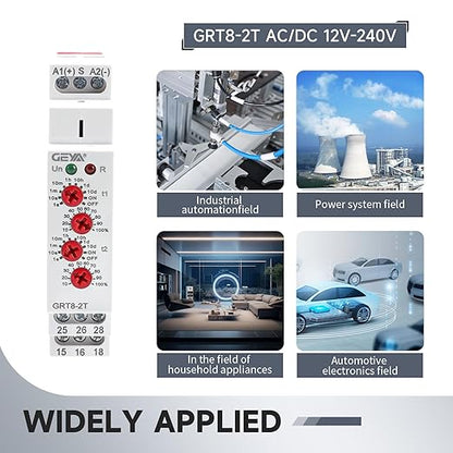 GRT8-2T Double Delay On Timer Relay，16A AC/DC12V to 240V Adjustable Two Groups of Output terminals with Different delay on Times Relay of Wide Time Delay Range for 0.1 Seconds to 10 Days