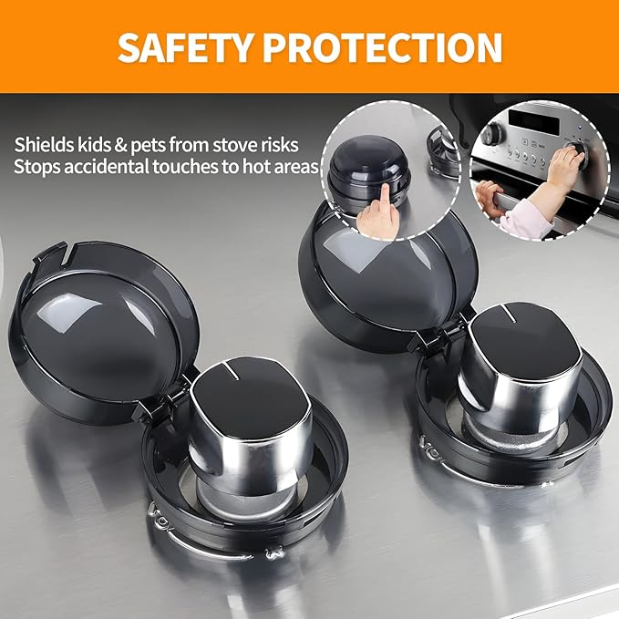 Gas Stove Knob Covers – Heat-Resistant Baby Proof Stove Knob Covers, Universal Size Gas Stove Knob Locks, Stove Child Proof Knobs with Adhesive, Stove Safety Guard for Kids Toddler Pet(6 Pack)