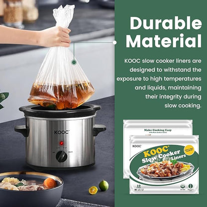 KOOC Slow Cooker Liners 11"x17" 10 count Middle Size Disposable Plastic Bags Pot Liners Cooking Bags Fit 3 qt to 4 qt Pot BPA Free