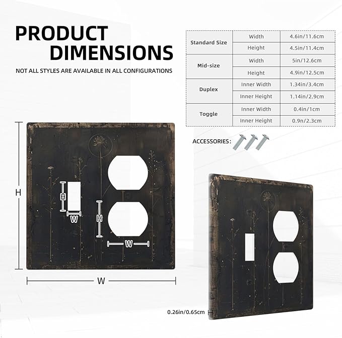 Outlet Covers Black And White Dandelion Art Vintage Wood Grain 1 Toggle 1 Duplex Switch Plate Covers Electrical Light Switch Cover Plate Decorative Wall Plate Socket Cover for Farmhouse Cabin Decor